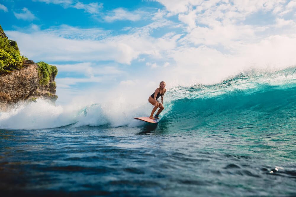 A surfer riding a wave