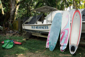 Boards ready to go in the water at Costa rica