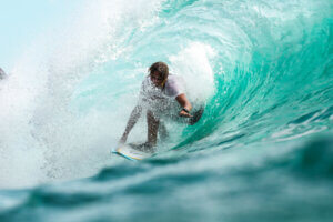 Surfer inside a barrel in Bali