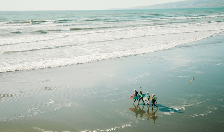 A bunch of young surfers 