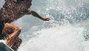 A surfer enjoying a wave