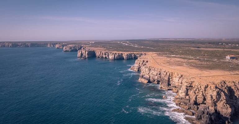 Drone view of the cape of Sagres, in south Portugal