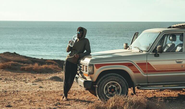 A guy on a surf safari 