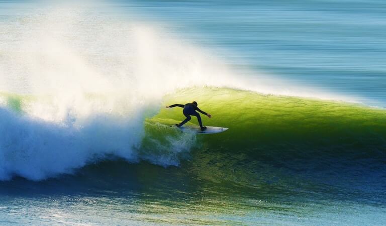 A surfer on an amazing wave 