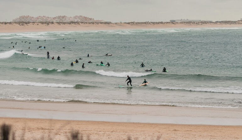 Beginner surfers in Portugal 