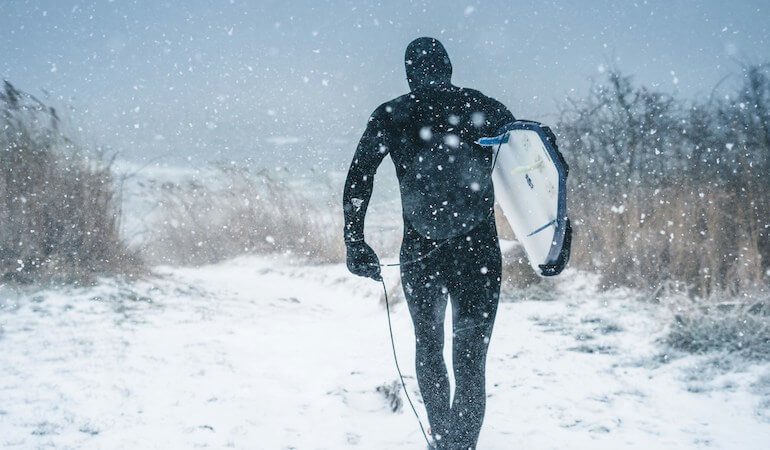 Surfer in a snowstorm 